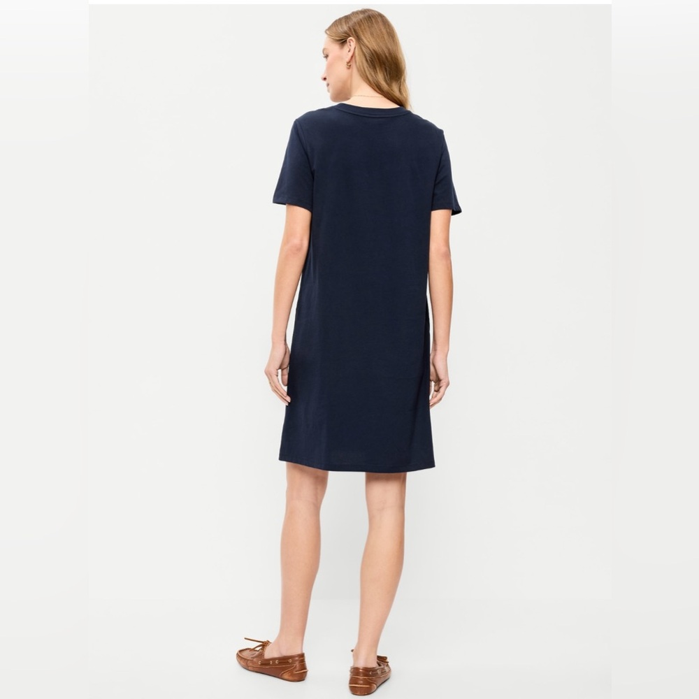 🆕 Old Navy Women's Vintage Crew-Neck Mini T-Shirt Dress Navy Blue M 8-10 Tall - Picture 2 of 14